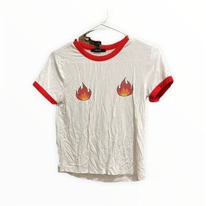 White and red fire shirt